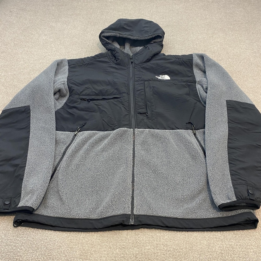 The North Face Jacket Gray Black Polartec Fleece Hooded Full Zip Mens Large